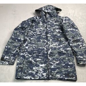 US Military Navy Parka Jacket Small Extra Long Blue Digital Camo Waterproof Hood